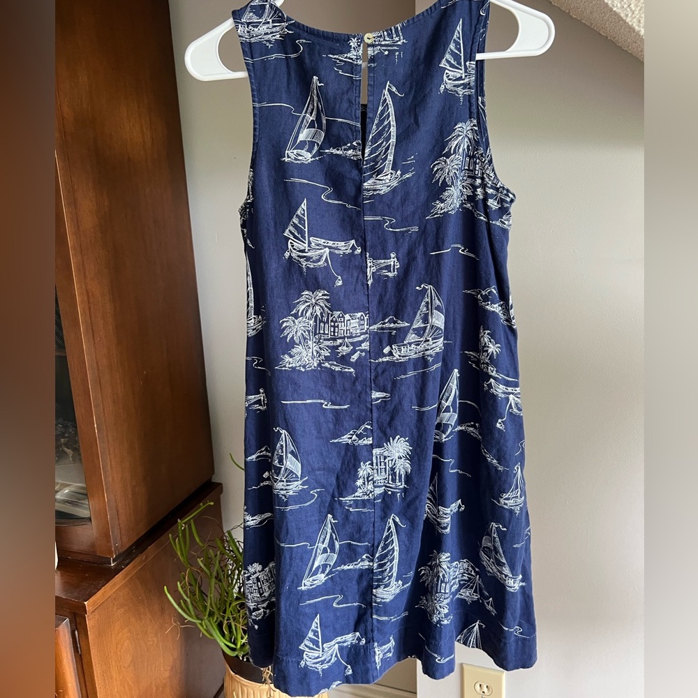 Linen Navy Blue Nautical Sailboat Dress